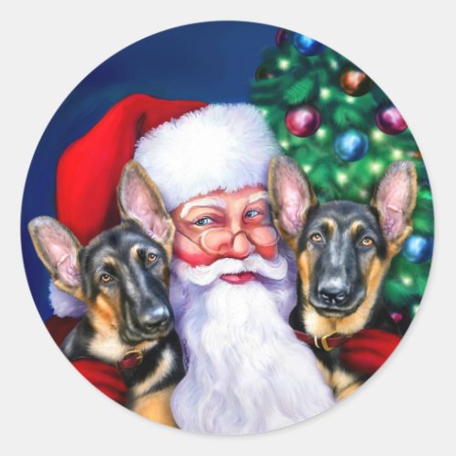 Santas German Sheperd Dogs Classic Round Sticker