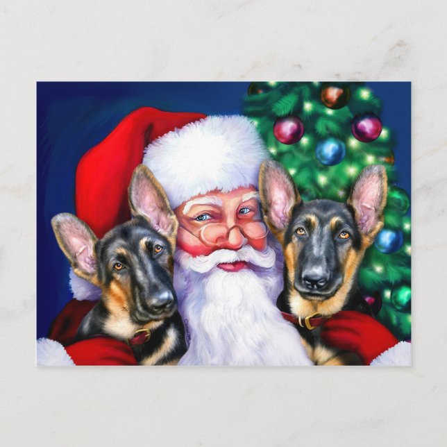 Santa's German Sheperd Dogs Holiday Postcard (Front)
