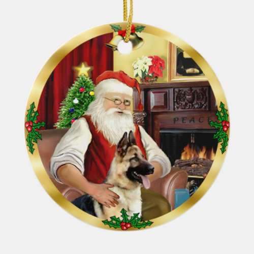 Santas German Shepherd 13 Ceramic Ornament