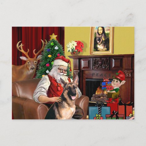 Santas German Shepherd Holiday Postcard