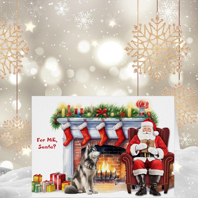 Santa's Gift Alaskan Malamute Dog Holiday Cards (Creator Uploaded)