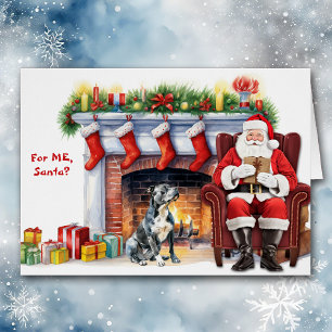 Santa's Gift Black Pitbull Dog Holiday Cards
