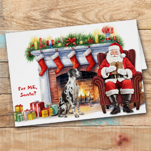 Santa's Gift Black White Great Dane Dog Christmas Cards