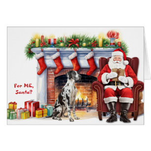 Santa's Gift Black White Great Dane Dog Christmas Cards