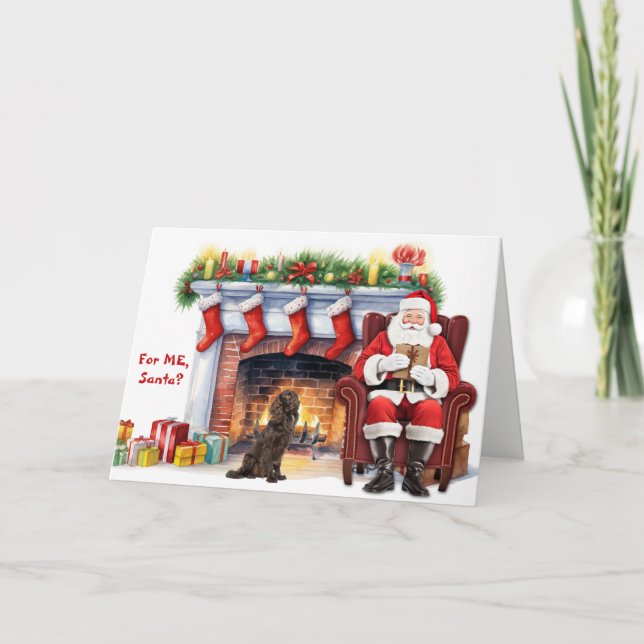 Santa's Gift Boykin Spaniel Dog Christmas Holiday Card (Front)