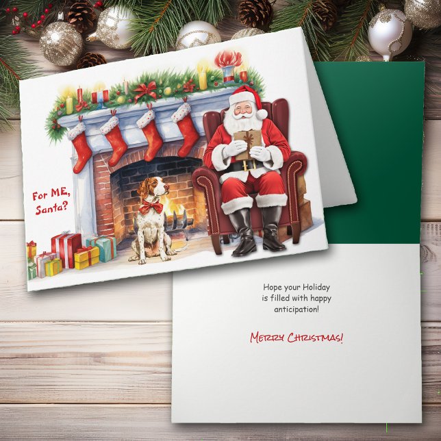 Santa's Gift Brittany Dog Holiday Card (Creator Uploaded)