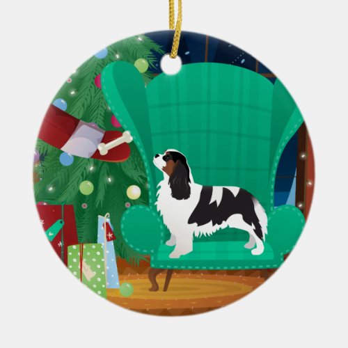 Santas Gift _ Cavalier King Charles Spaniel Tri Ceramic Ornament