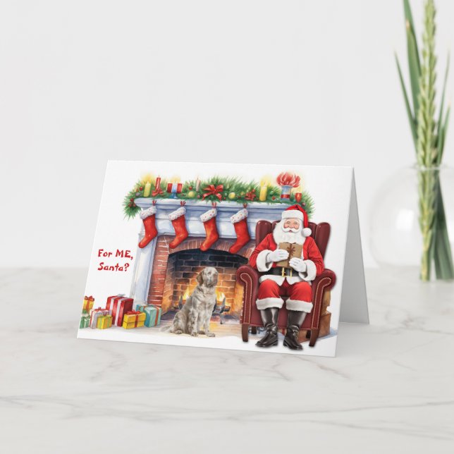 Santa's Gift Clumber Spaniel Dog Christmas Holiday Card (Front)