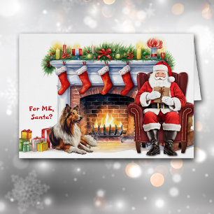 Santa's Gift Collie Dog Holiday Cards