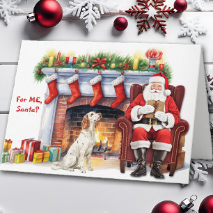 Santa's Gift English Setter Dog Cute Christmas Holiday Card