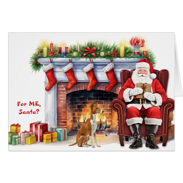 Santa's Gift Ibizan Hound Dog Christmas Cards (Front Horizontal)