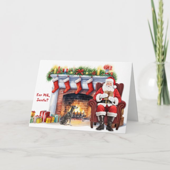 Santa's Gift Italian Greyhound Dog Christmas Holiday Card (Front)