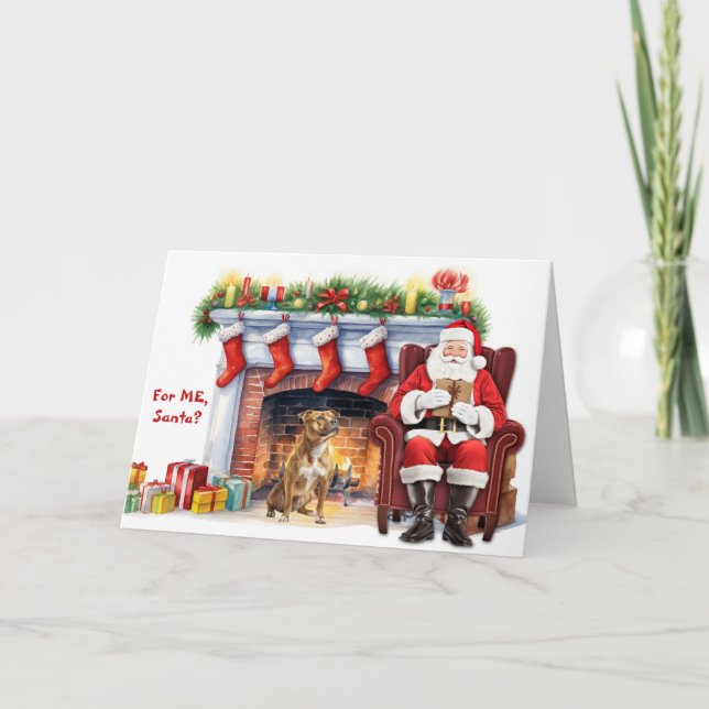 Santa's Gift Staffordshire Terrier Dog Christmas Holiday Card (Front)