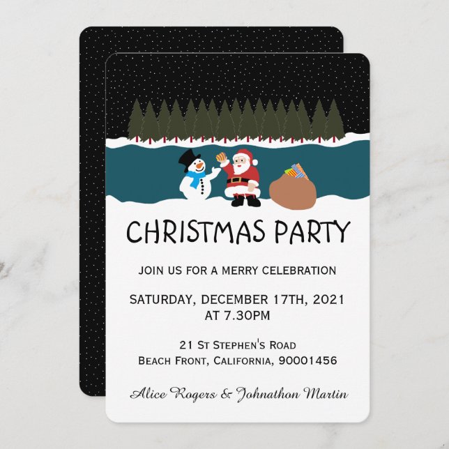 Santa's Gift To Snowman Party Invitation (Front/Back)