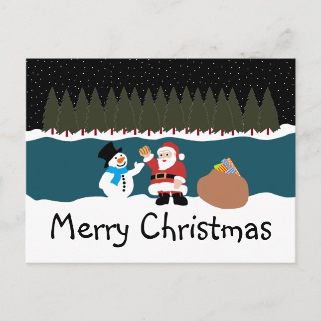 Santa's Gift To Snowman Postcard (Front)