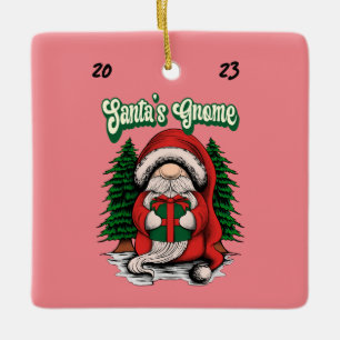 Santa's Gnome Ceramic Ornament