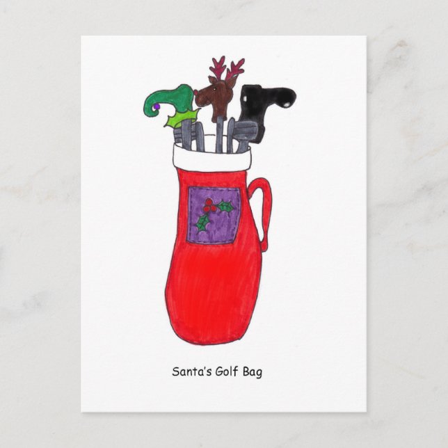 Santa's Golf Bag Humorous Christmas Post Card (Front)