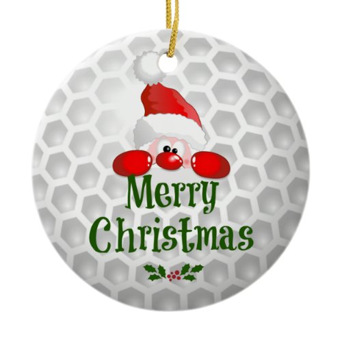 Santa's golf ball design ceramic ornament