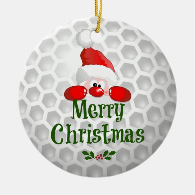 Santa's golf ball design ceramic ornament (Front)