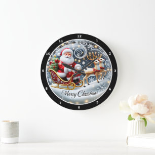 Santa's Grand Sleigh Ride" - Classic Christmas Large Clock