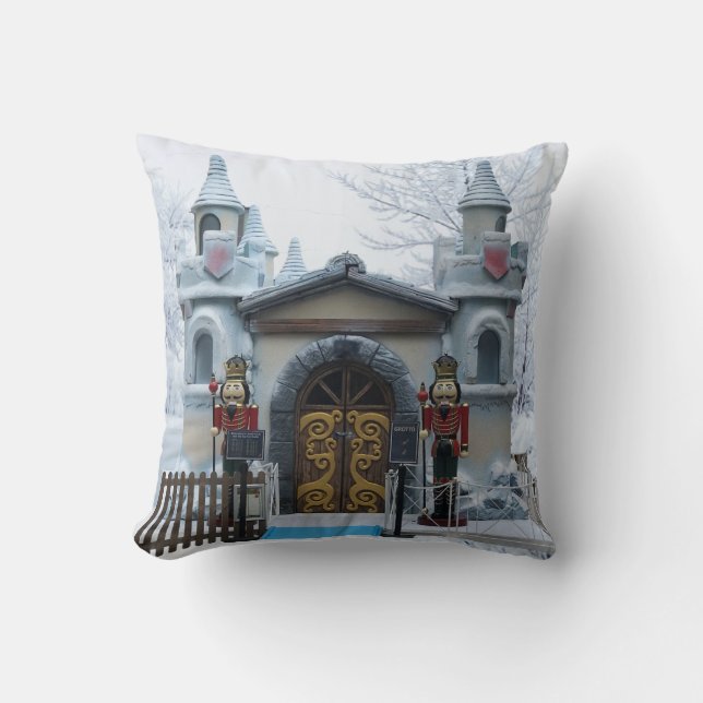 Santas Grotto and Nutcracker Guards Throw Pillow (Front)