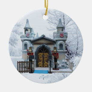 Santas Grotto with Nutcracker Guards in Winter Ceramic Ornament