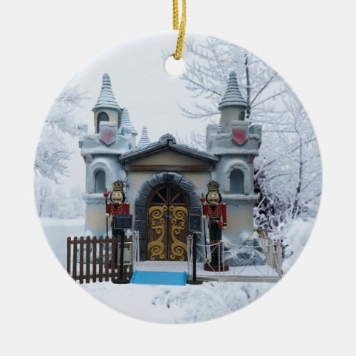 Santas Grotto with Nutcracker Guards in Winter Ceramic Ornament