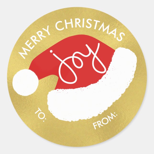 Santa's Hat Christmas Holiday Stickers - Gold (Front)
