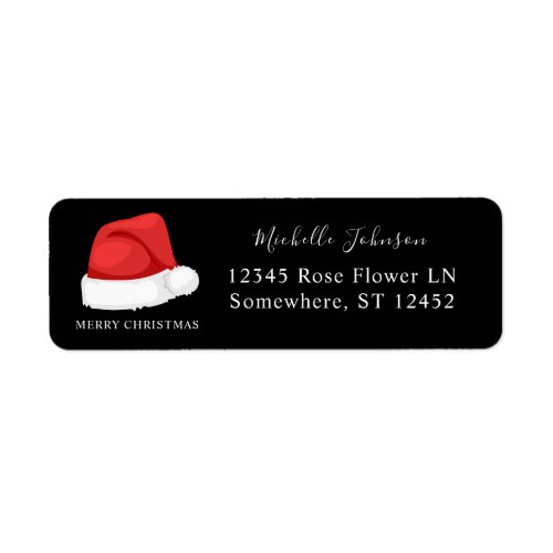 Santas Hat Christmas Return Address Label Black