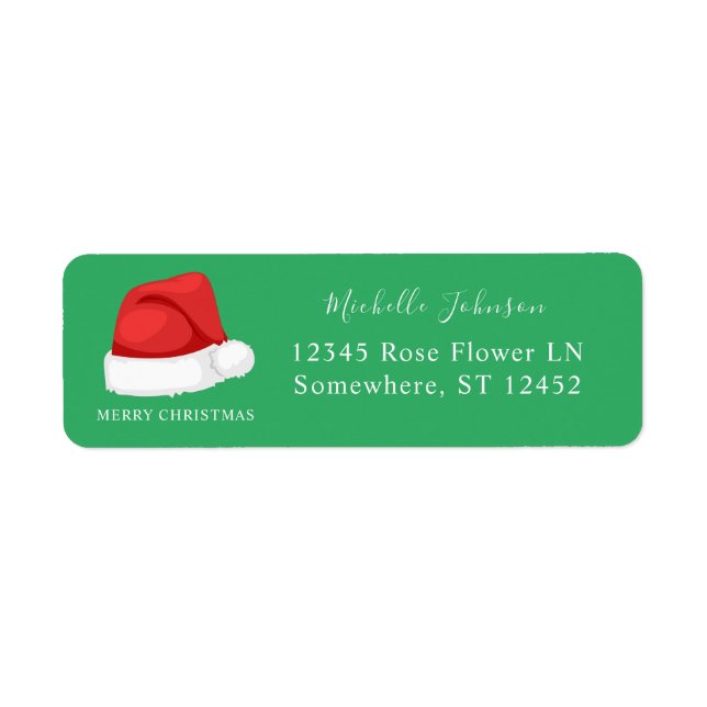 Santa's Hat Christmas Return Address Label Green (Front)