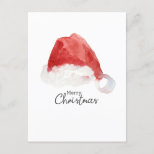 Santa's Hat Merry Christmas Red Watercolor Holiday Postcard