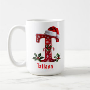 Santa's hat Monogram initial T merry Christmas Coffee Mug
