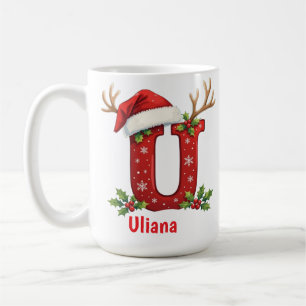 Santa's hat Monogrogram initial U merry Christmas Coffee Mug