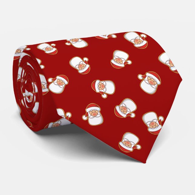 Santa's Head Pattern Neck Tie (Rolled)