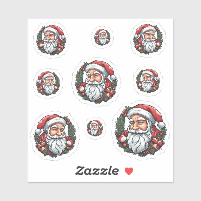 Santa's head with a wreath - 9 sticker (Sheet)