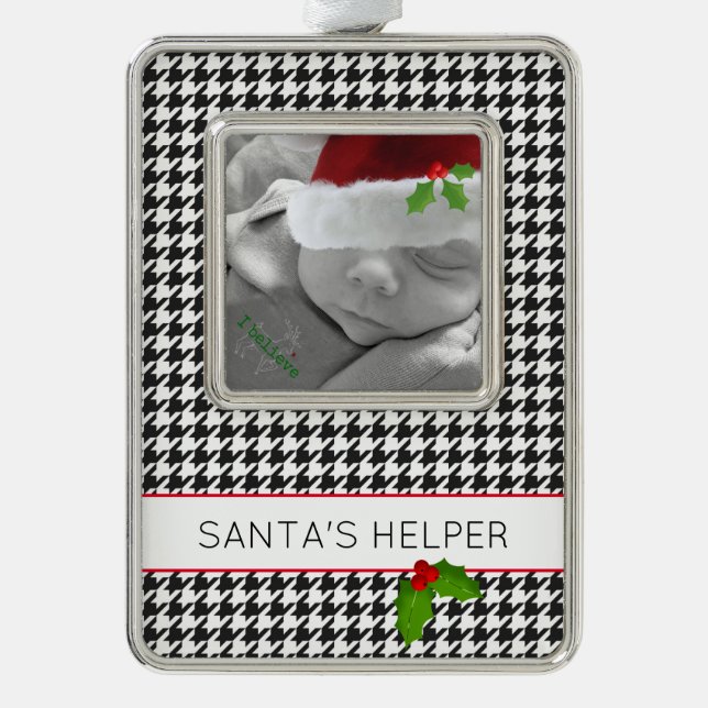 SANTA'S HELPER Baby PHOTO Holly Festive Christmas Christmas Ornament (Front)