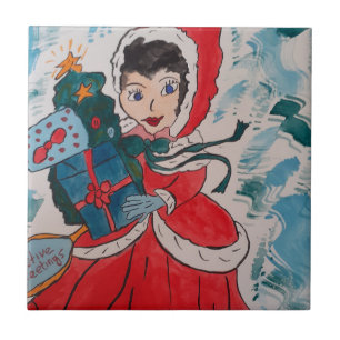 Santa's Helper Christmas Ceramic Tile