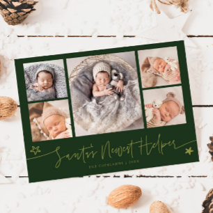 Santa's Helper Christmas Green Birth Announcement