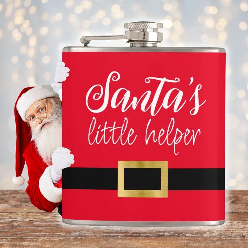 Santas Helper Christmas Script Red White Flask