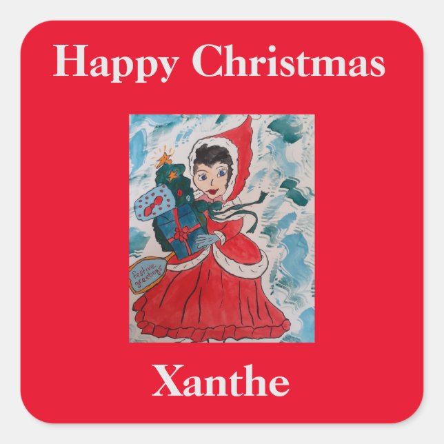 Santa's Helper Christmas Square Sticker (Front)