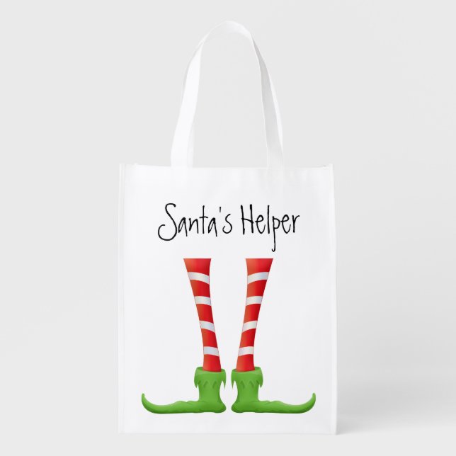 Santa's Helper Elf Add Your Name Christmas Grocery Bag (Front)