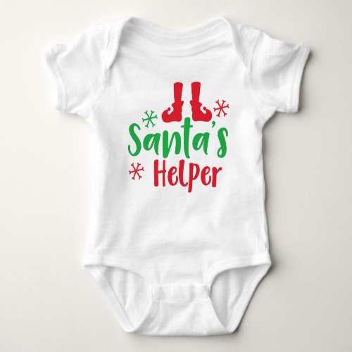 Santas Helper Elf Shoes Snowflakes Christmas Baby Bodysuit