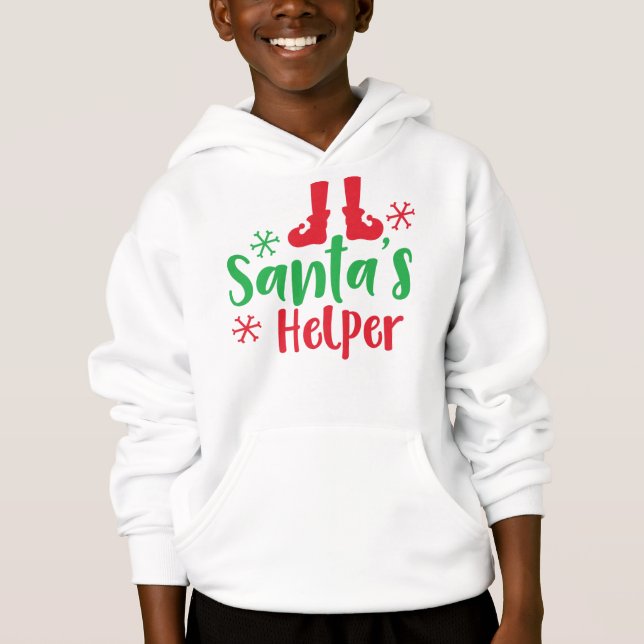 Santa's Helper, Elf Shoes, Snowflakes, Christmas Hoodie (Front)