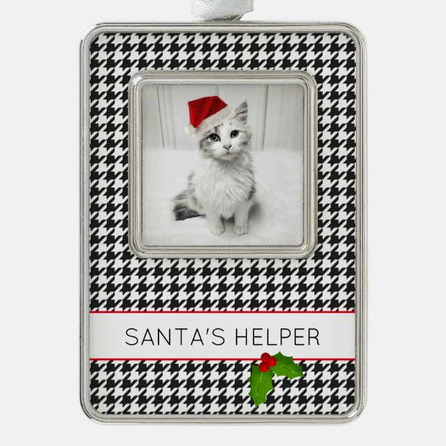 SANTA'S HELPER Holiday Pet Photo Holly Festive Christmas Ornament (Front)