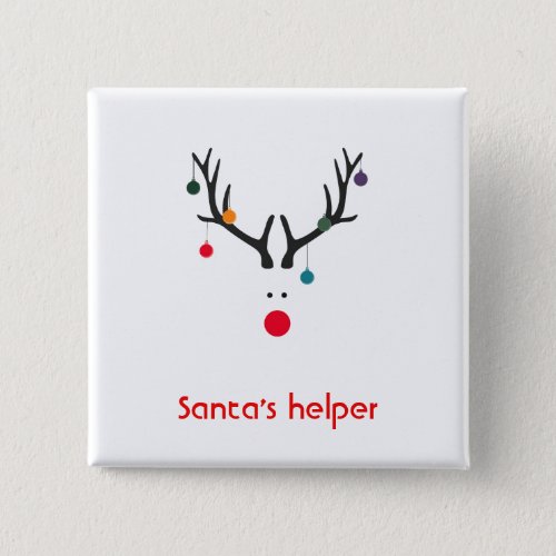 Santas helper modern reindeer head on white pinback button