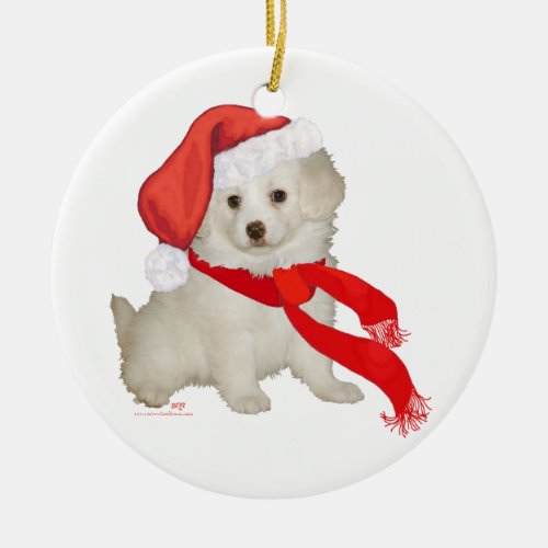 Santas Helper Puppy Poodle  Bichon Mix Ceramic Ornament