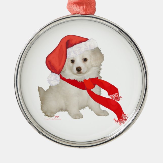 Santa's Helper Puppy Poodle / Bichon Mix Metal Ornament (Front)