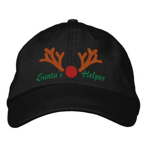 Santas Helper Red Nose Reindeer Embroidery Embroidered Baseball Cap