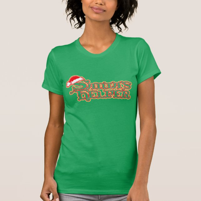 Santa's Helper red white & gold Christmas t-shirt (Front)