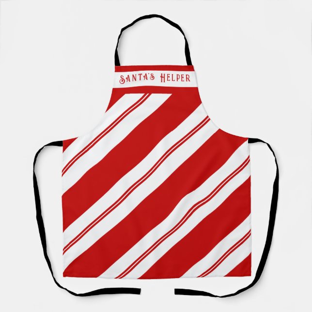 Santa's Helper Red White Stripes Christmas Apron (Front)